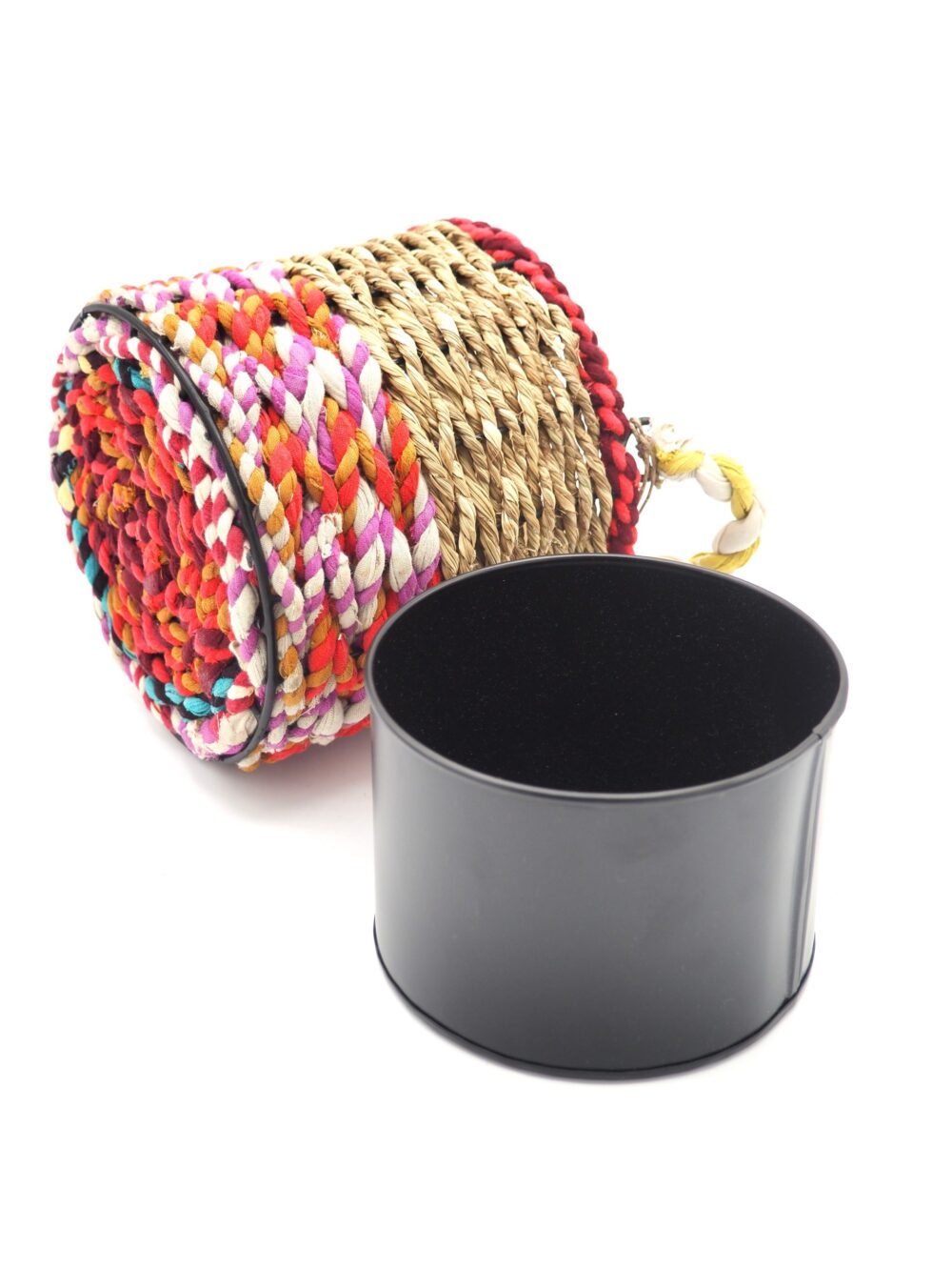 Munja and Reclaimed Fabric Eco Hanging Planter with Removable Metal Liner - Medium - Image 10