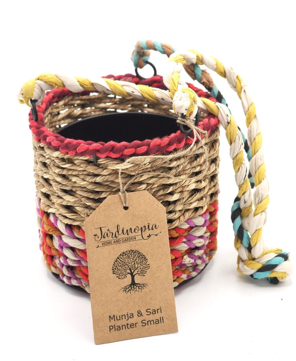 Munja and Reclaimed Fabric Eco Hanging Planter with Removable Metal Liner - Medium - Image 2