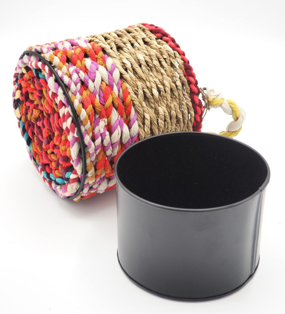 Munja and Reclaimed Fabric Eco Hanging Planter with Removable Metal Liner - Medium - Image 4