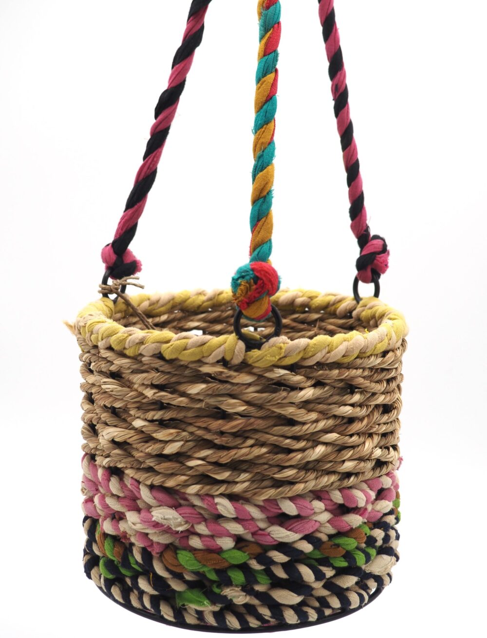 Munja and Reclaimed Fabric Eco Hanging Planter with Removable Metal Liner - Medium - Image 7