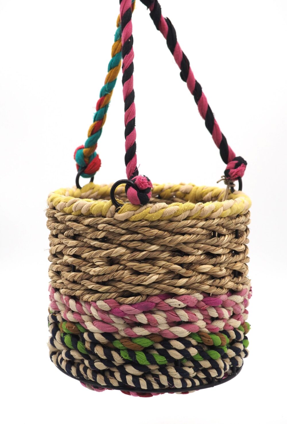 Munja and Reclaimed Fabric Eco Hanging Planter with Removable Metal Liner - Medium - Image 8