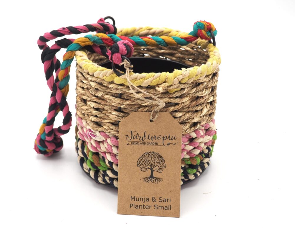 Munja and Reclaimed Fabric Eco Hanging Planter with Removable Metal Liner - Medium - Image 9
