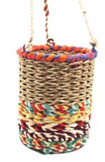 Munja and Reclaimed Fabric Eco Hanging Planter with Removable Metal Liner - Small / Tall