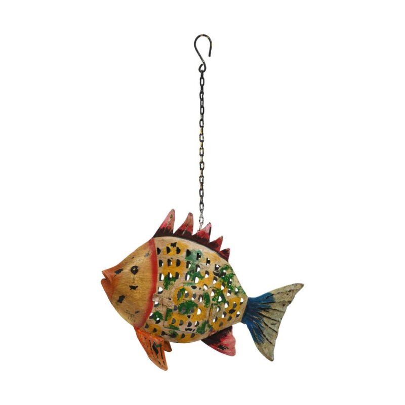 Emerald Fin Fish Garden Lantern - Recycled Iron Hanging Tealight Holder - Image 3