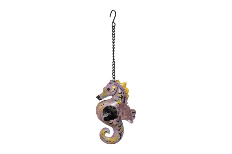 Recycled Iron Seahorse Hanging Lantern - Artisan-Made Garden Tealight Holder - Image 2