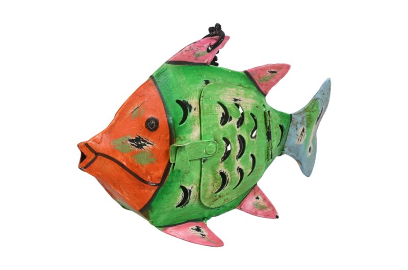 Indian Artisan Made Recycled Iron Fish Hanging Tealight Candle Lantern Garden Decoration - Image 3