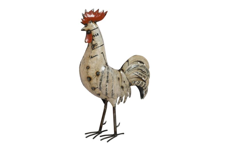 Recycled Iron White Rooster Garden Decoration - Large Artisan-Made Cockerel Figure - Image 2