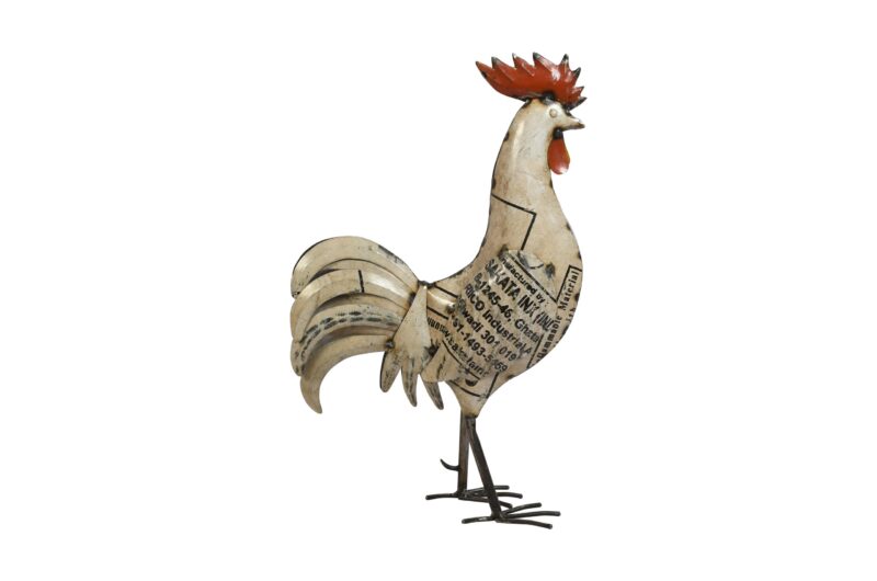 Recycled Iron White Rooster Garden Decoration - Large Artisan-Made Cockerel Figure - Image 3