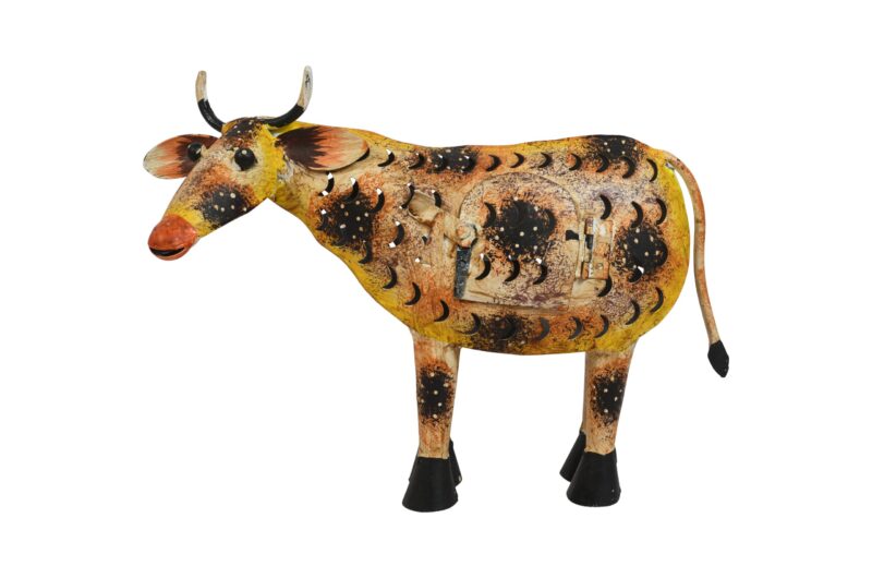 Indian Artisan Made Recycled Iron Cow Hanging Tealight Candle Lantern Garden Decoration