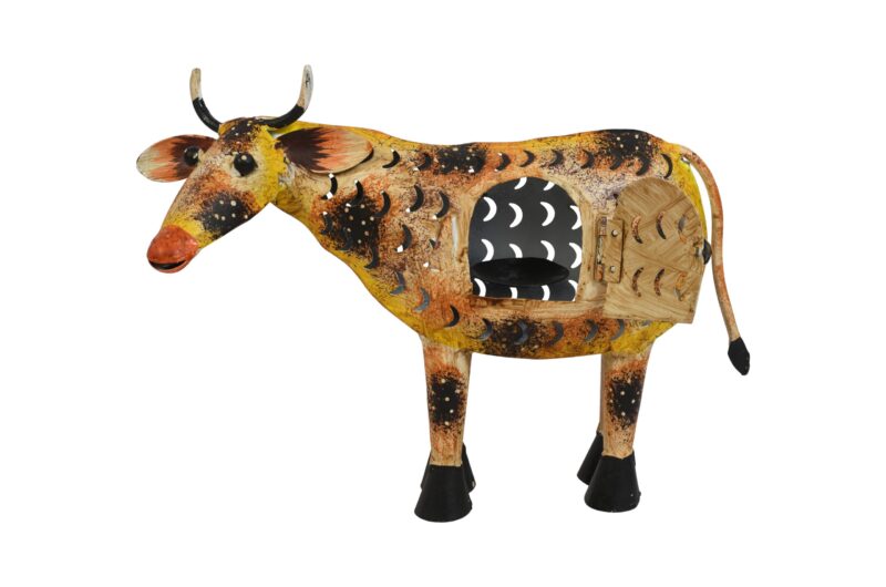 Indian Artisan Made Recycled Iron Cow Hanging Tealight Candle Lantern Garden Decoration - Image 2