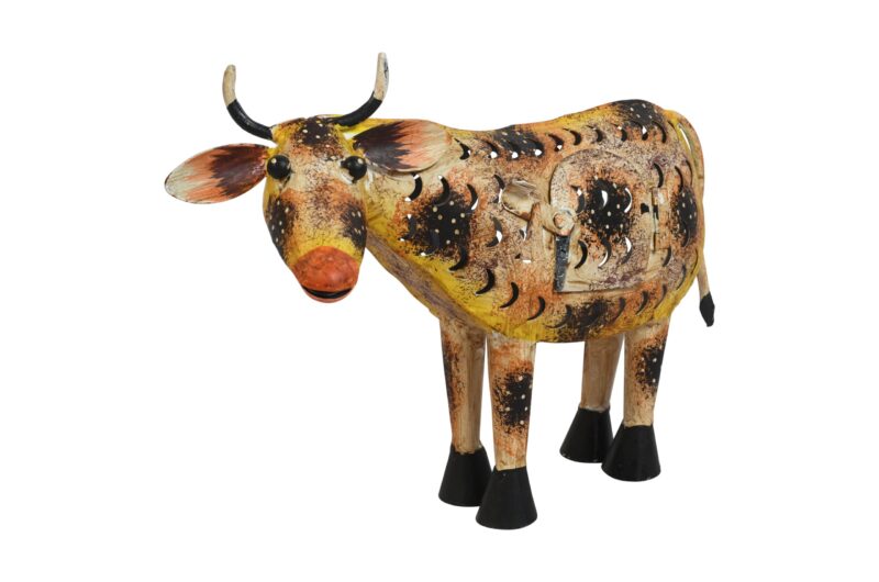 Indian Artisan Made Recycled Iron Cow Hanging Tealight Candle Lantern Garden Decoration - Image 3