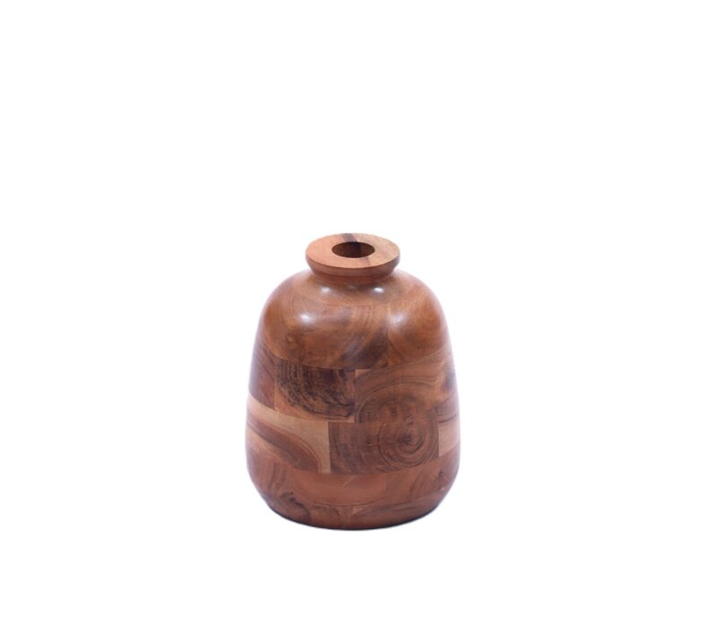 Indian Artisan Made Fairtrade Acacia Wood Vase - Image 2