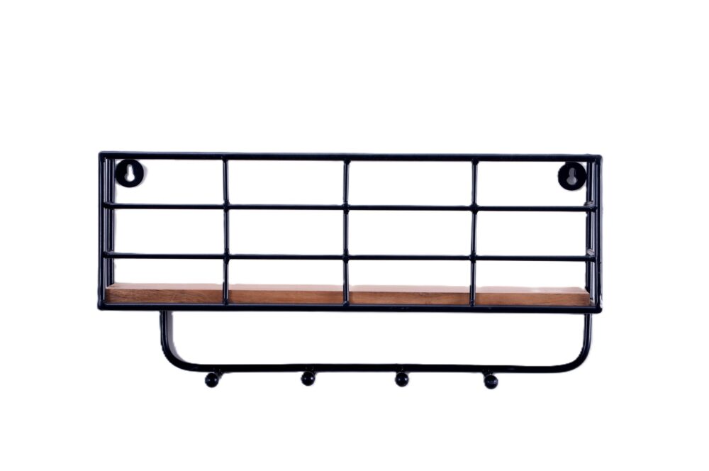 Indian Artisan Made Fairtrade Acacia Wood And Iron Wall Shelf - Image 5