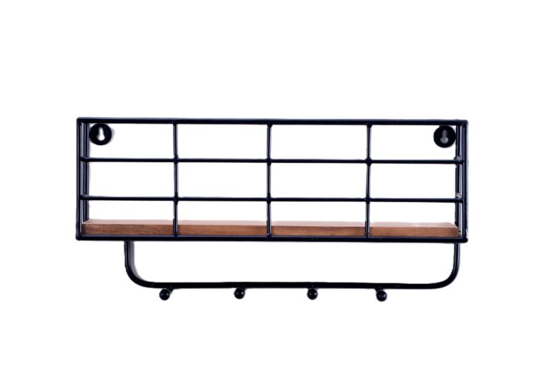 Indian Artisan Made Fairtrade Acacia Wood And Iron Wall Shelf - Image 5