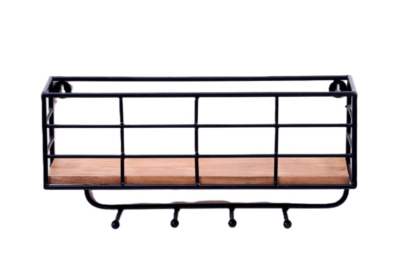 Indian Artisan Made Fairtrade Acacia Wood And Iron Wall Shelf - Image 2