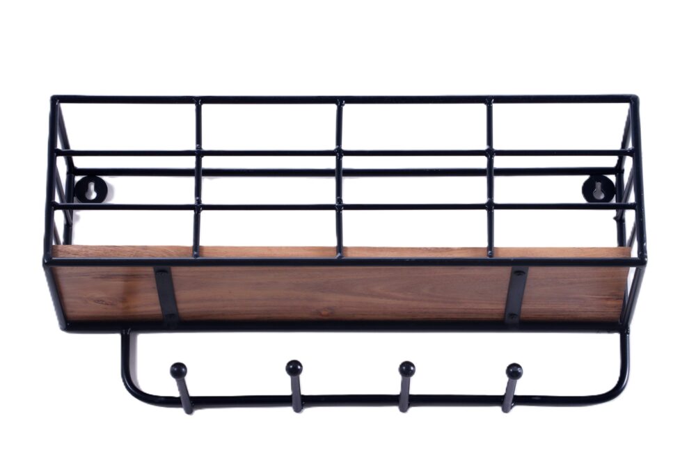 Indian Artisan Made Fairtrade Acacia Wood And Iron Wall Shelf - Image 3