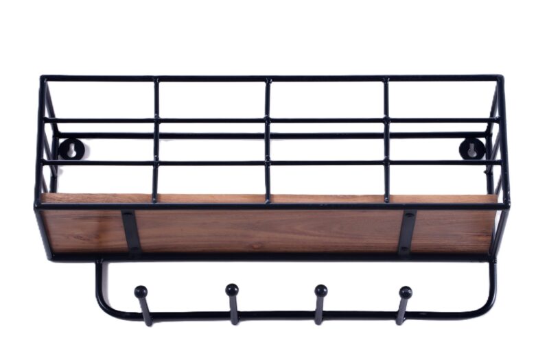 Indian Artisan Made Fairtrade Acacia Wood And Iron Wall Shelf - Image 3