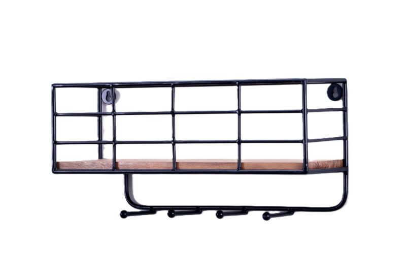 Indian Artisan Made Fairtrade Acacia Wood And Iron Wall Shelf - Image 4