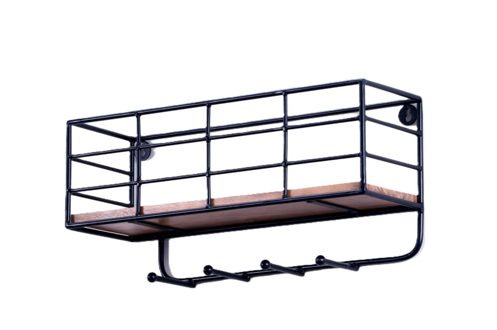 Indian Artisan Made Fairtrade Acacia Wood And Iron Wall Shelf