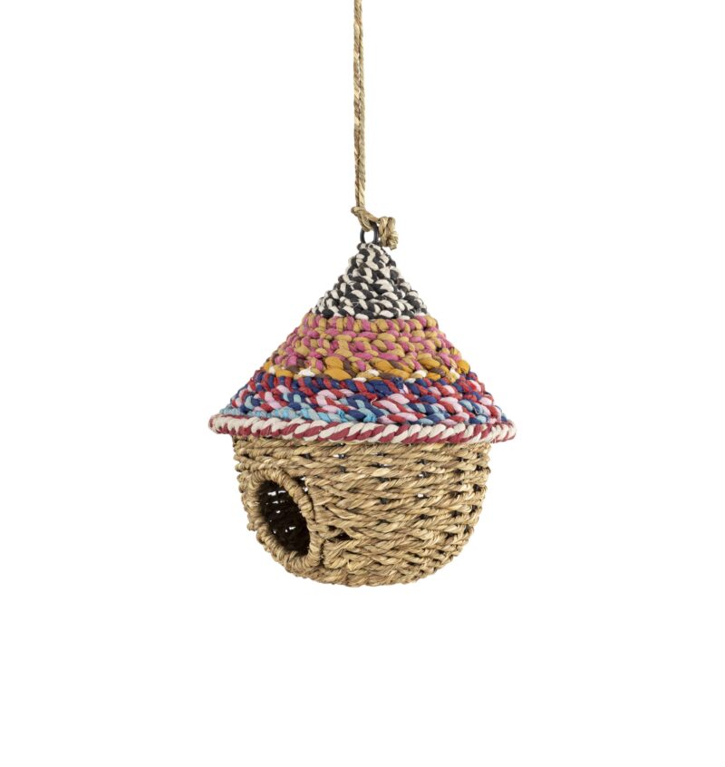 Munja And Reclaimed Sari Fabric Bird House - Image 2