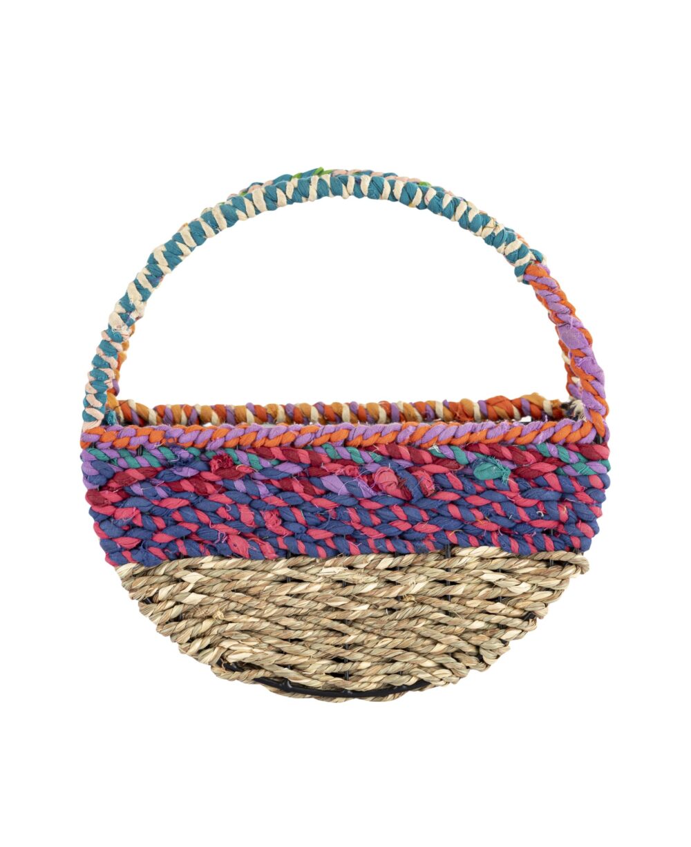 Munja And Reclaimed Sari Fabric Circular  Wall Feeder - Medium - Image 2
