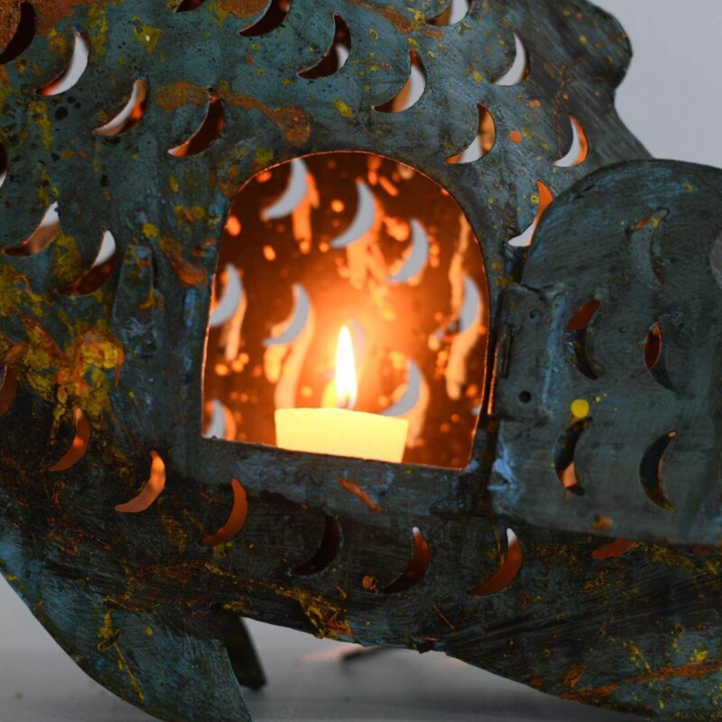 Metallic Koi Fish Hanging Lantern - Recycled Iron Garden Decoration - Image 4