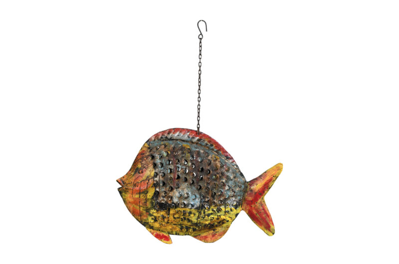 Iridescent Scale Fish Lantern - Recycled Iron Hanging Garden Decoration