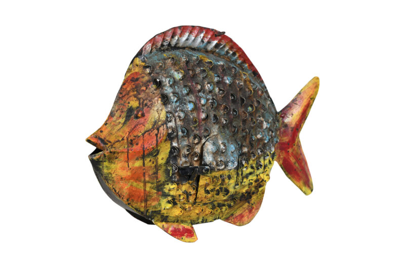 Iridescent Scale Fish Lantern - Recycled Iron Hanging Garden Decoration - Image 3