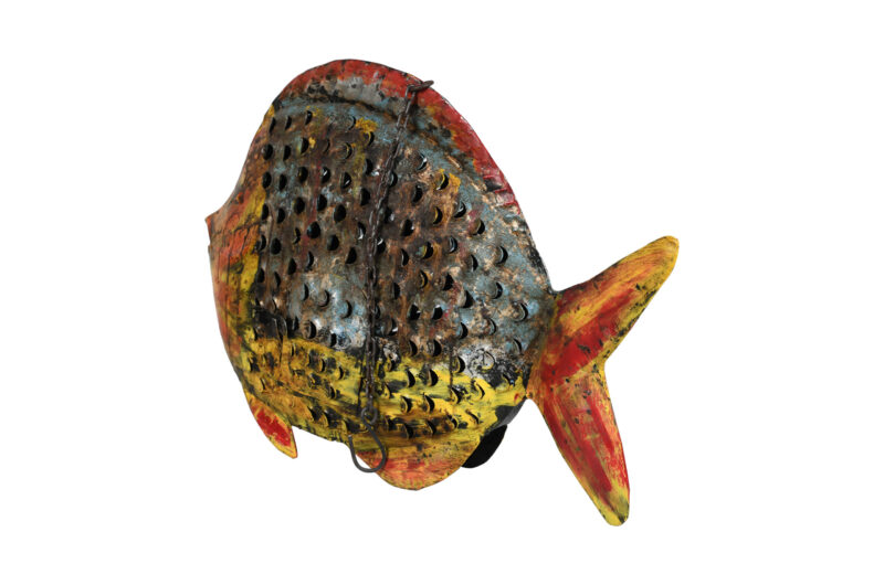 Iridescent Scale Fish Lantern - Recycled Iron Hanging Garden Decoration - Image 4