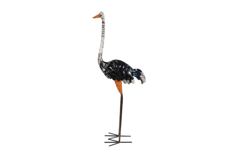 Recycled Iron Ostrich Garden Decoration - Artisan-Made Statement Figure