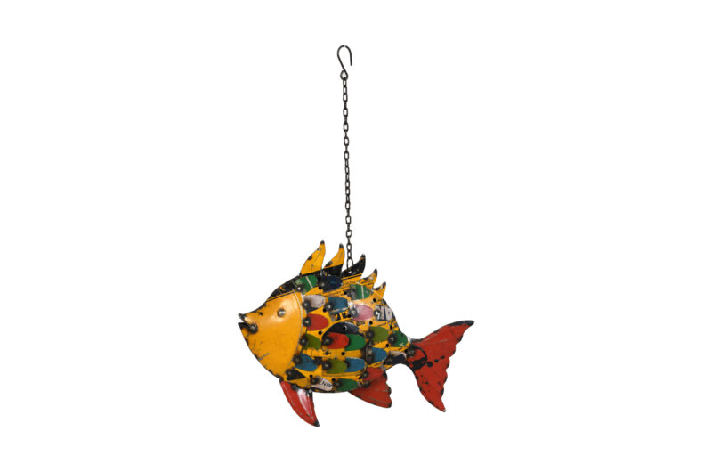 Tropical Mosaic Fish Hanging Tea Light Holder - Recycled Iron Garden Lantern