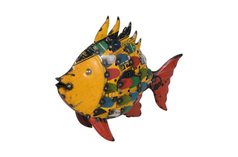 Tropical Mosaic Fish Hanging Tea Light Holder - Recycled Iron Garden Lantern - Image 3