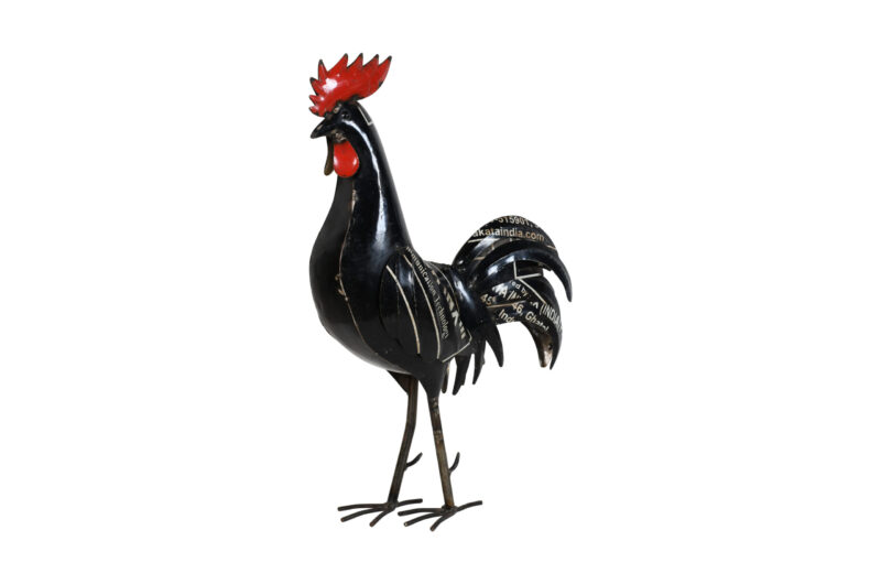 Indian Artisan Made Recycled Iron Black Rooster Garden Decoration Figure - Image 2