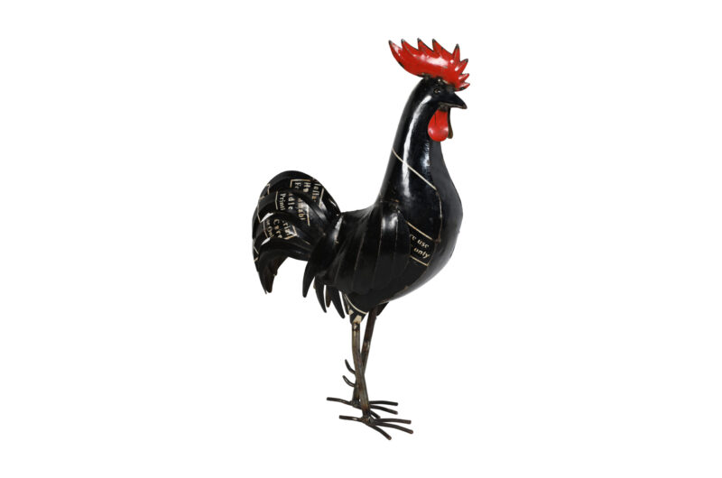 Indian Artisan Made Recycled Iron Black Rooster Garden Decoration Figure - Image 3