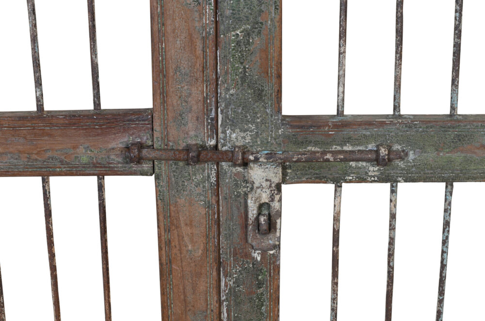 Antique Indian Painted Teak Wood Jali Door Garden Gate Pair - Image 4