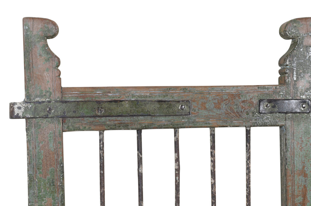 Antique Indian Painted Teak Wood Jali Door Garden Gate Pair - Image 3