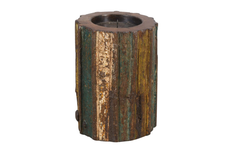 Antique Indian Reclaimed Painted Teak Wood Column Pillar Candle Holder - Image 3