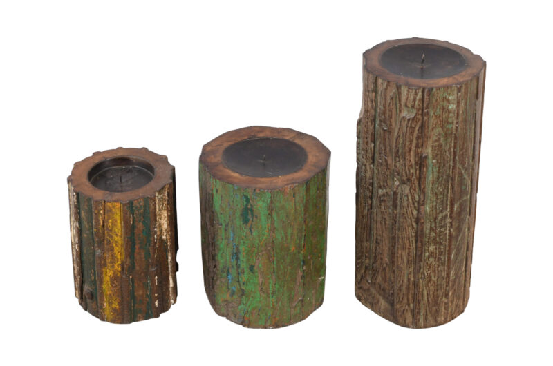 Antique Indian Reclaimed Painted Teak Wood Column Pillar Candle Holder - Image 5