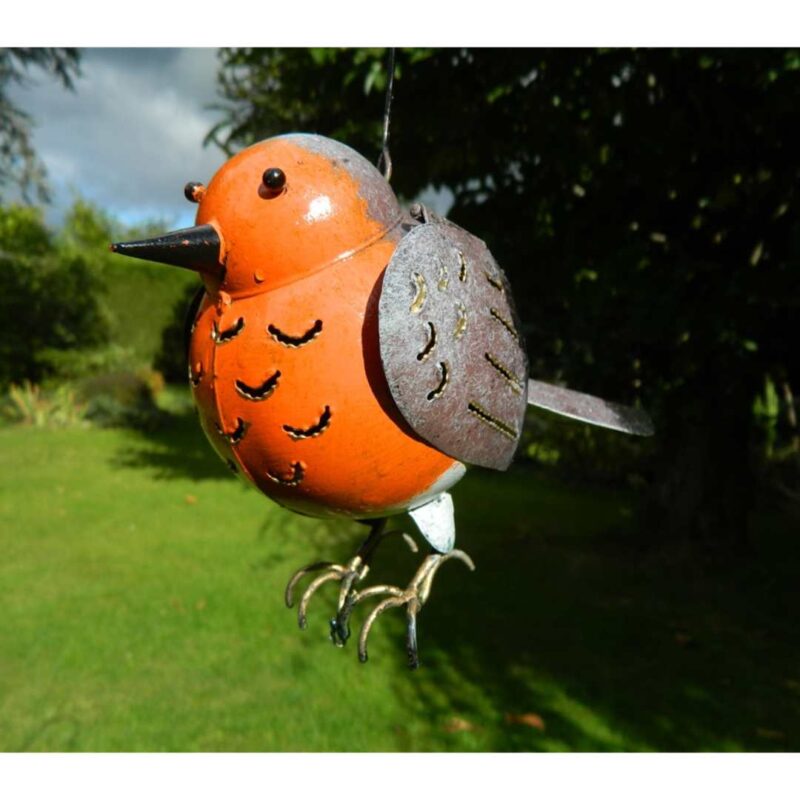 Handpainted Robin Hanging Tealight Holder - Indoor/Outdoor Tin Decoration - Image 4