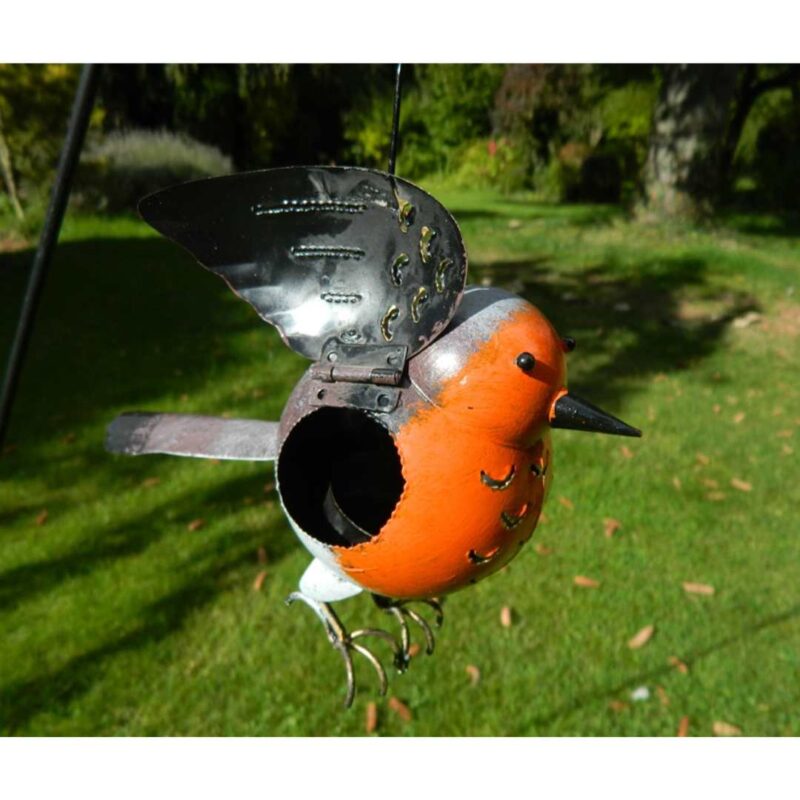 Handpainted Robin Hanging Tealight Holder - Indoor/Outdoor Tin Decoration - Image 3