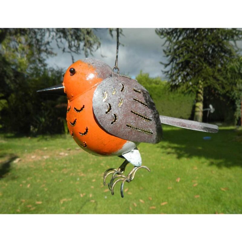 Handpainted Robin Hanging Tealight Holder - Indoor/Outdoor Tin Decoration - Image 2