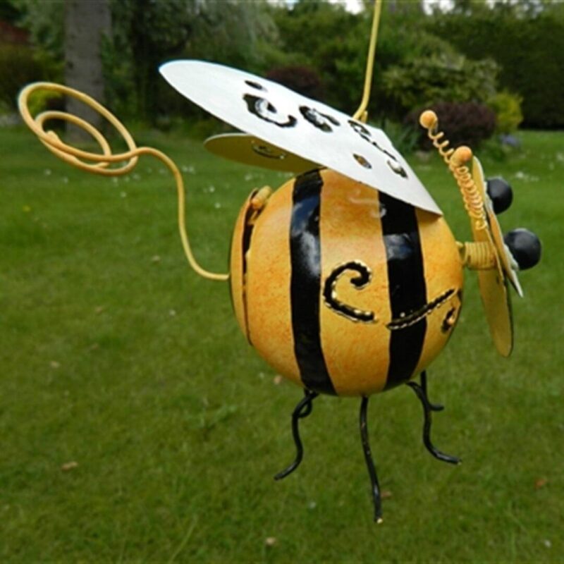 Handpainted Bee Hanging Tealight Holder - Indoor/Outdoor Tin Decoration - Image 5