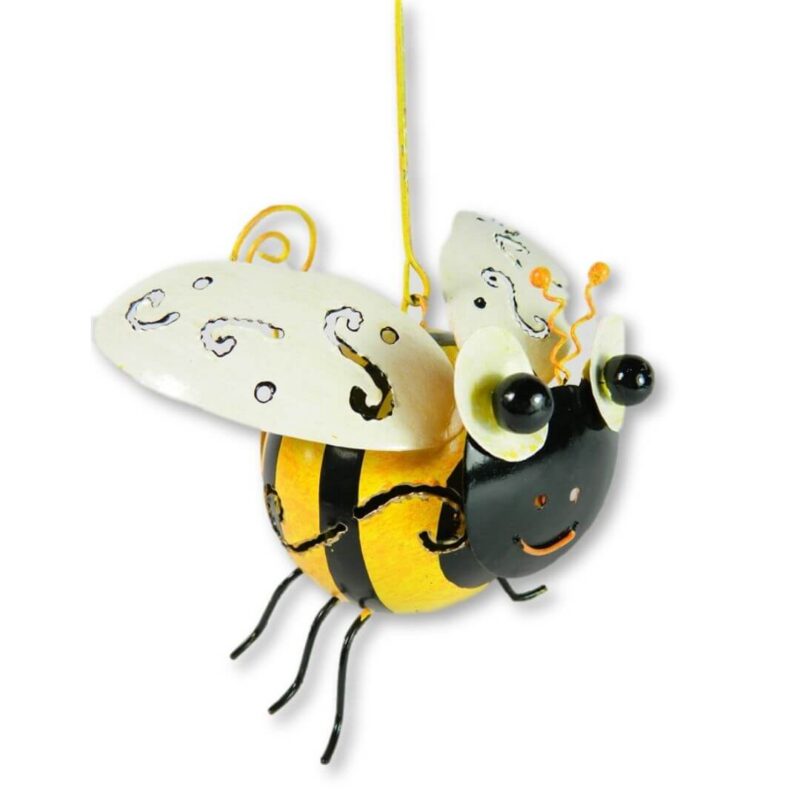 Handpainted Bee Hanging Tealight Holder - Indoor/Outdoor Tin Decoration