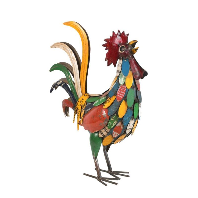 Recycled Iron Rooster Garden Sculpture - Image 2