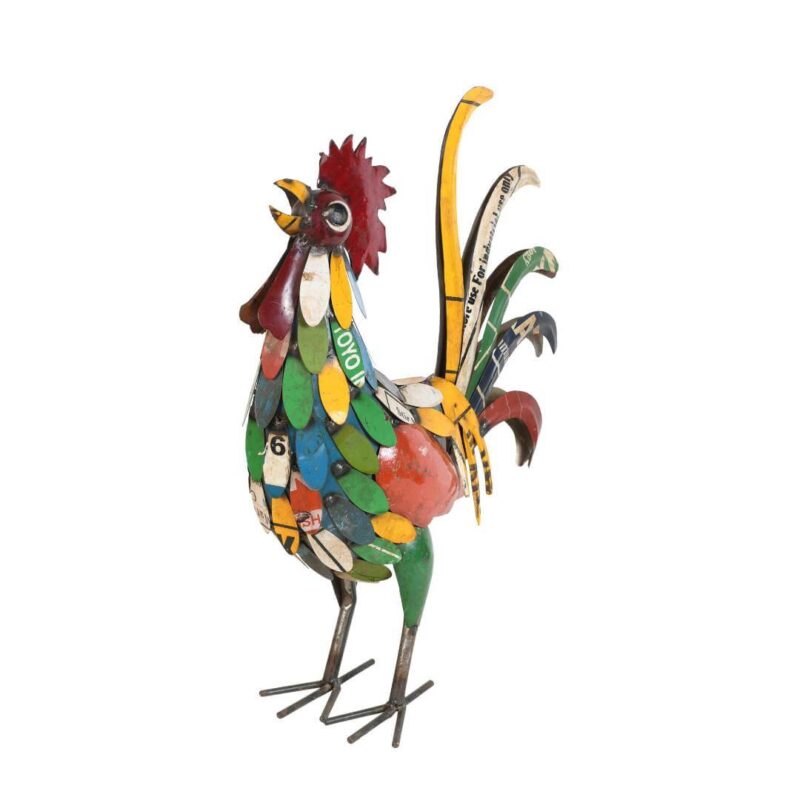 Recycled Iron Rooster Garden Sculpture - Image 3