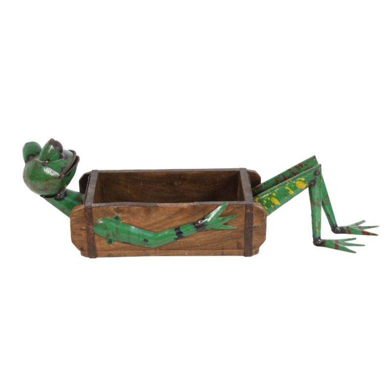 Recycled Iron Frog Planter with Teak Brick Mold - Handcrafted Fair Trade Garden Decoration - Image 4