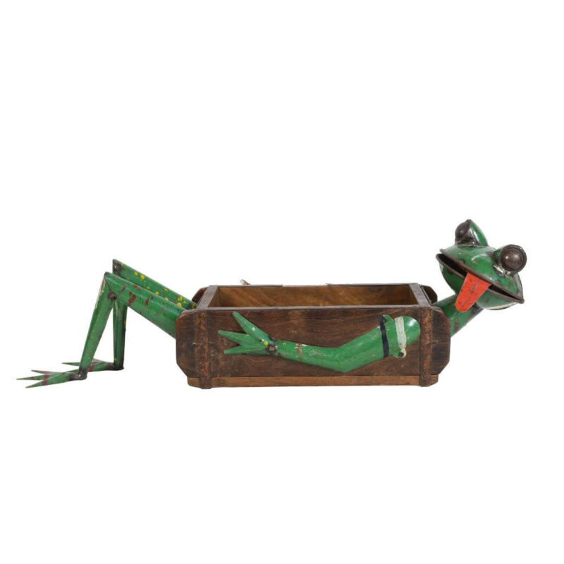 Recycled Iron Frog Planter with Teak Brick Mold - Handcrafted Fair Trade Garden Decoration - Image 3