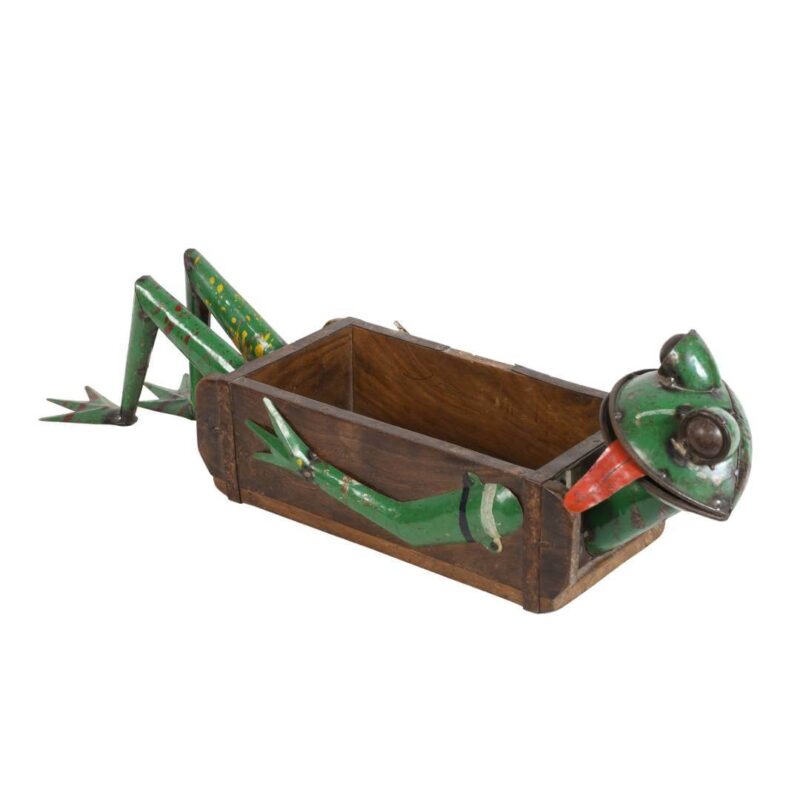 Recycled Iron Frog Planter with Teak Brick Mold - Handcrafted Fair Trade Garden Decoration - Image 2