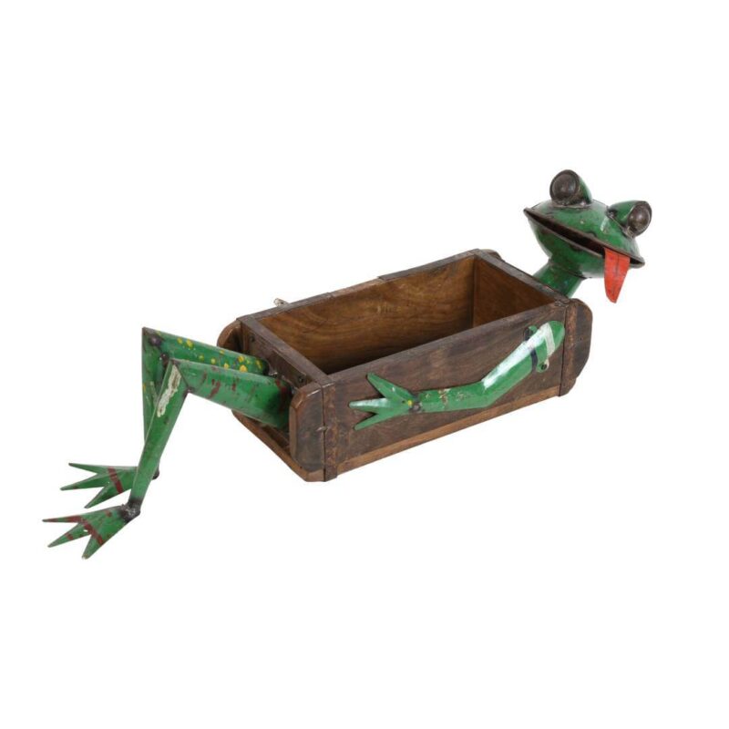 Iron Frog Planter with Teak Brick Mold - Handcrafted Fair Trade