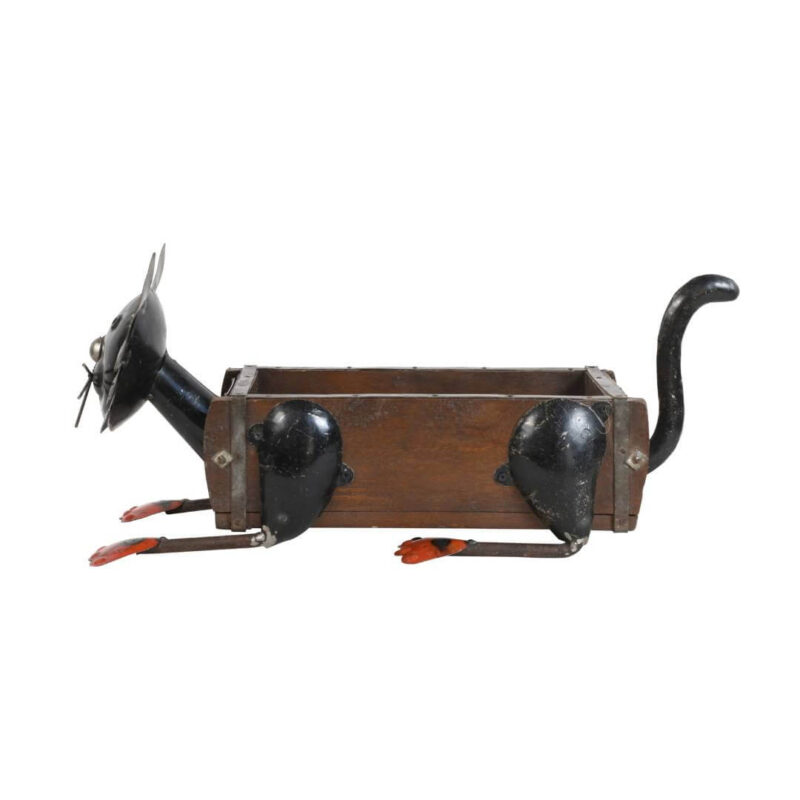 Recycled Iron Cat Planter with Vintage Teak - Image 2